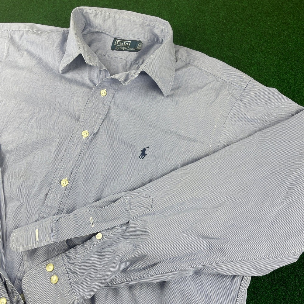 Polo Ralph Lauren Mens Long Sleeve Button Down Shirt‎ Blue Stripe Size L